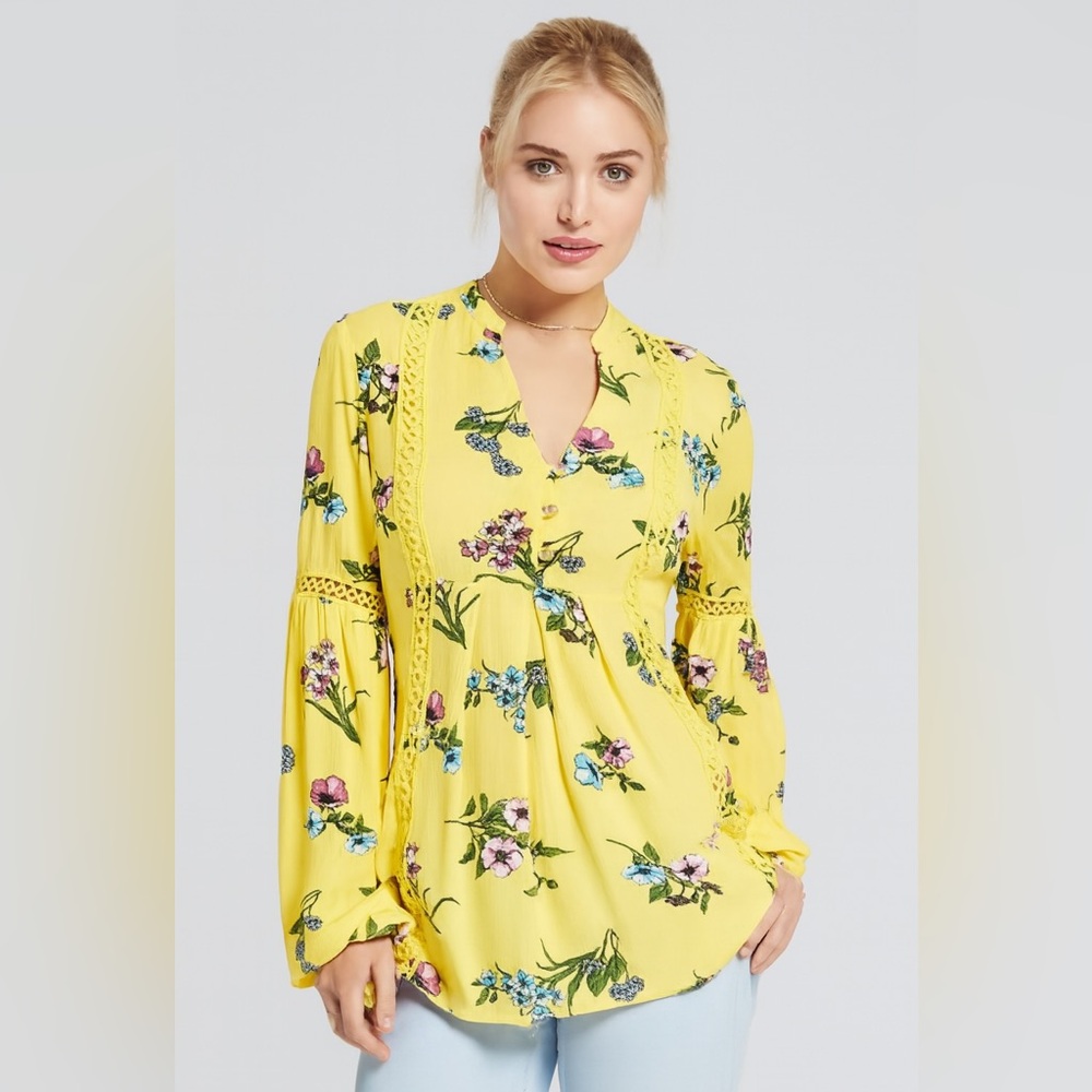 Adam Levine Yellow Floral Lace Blouse
